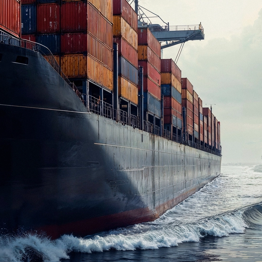 Laden container vessel under way